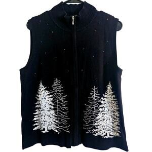 Christopher & Banks Womens Christmas Holiday Sweater Vest L Beaded Winter Kitsch
